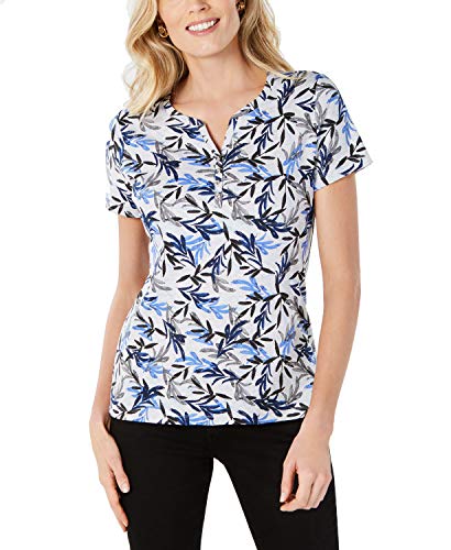Leaf-Print Henley Top